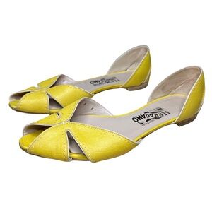 Salvatore Ferragamo Womens Flats 8 Yellow Butterfly Open Toe Leather Boho Shoes